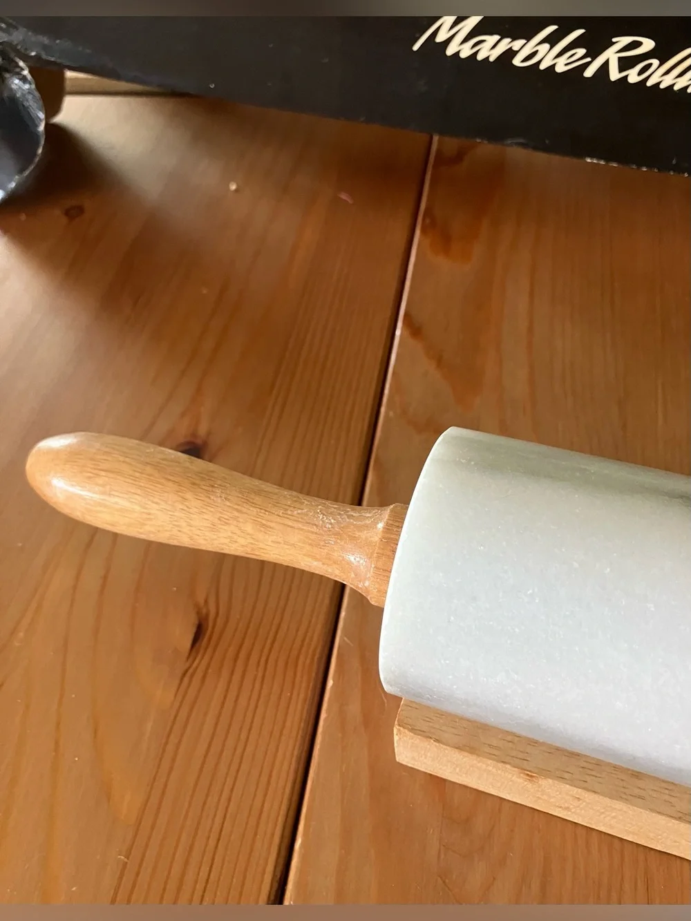 Never Used Himark Marble Rolling Pin with Wooden Handle and Stand 18” Vintage